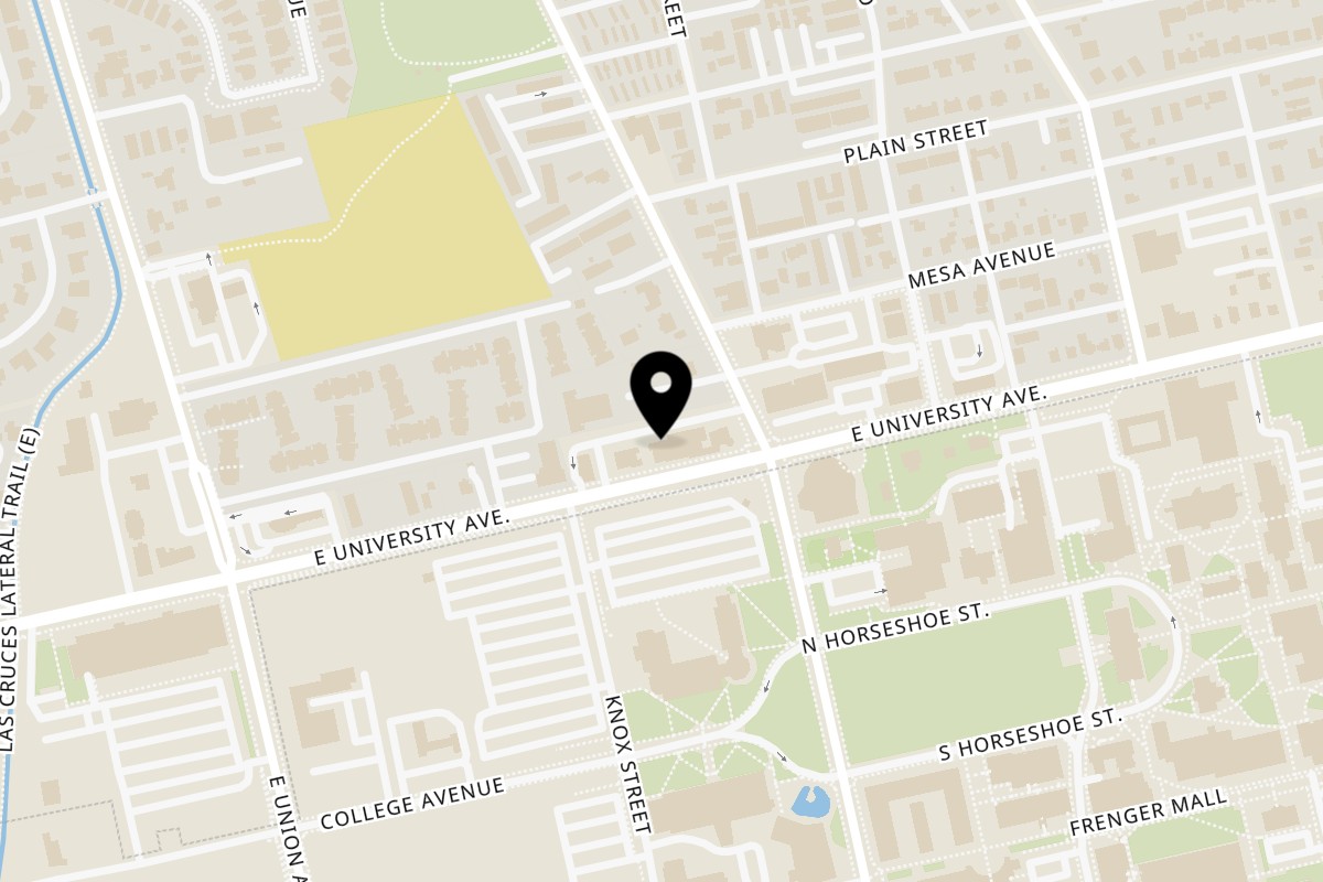 Map showing the location of Fusion Tacos Las Cruces on 901 E University Ave building 945 in Las Cruces