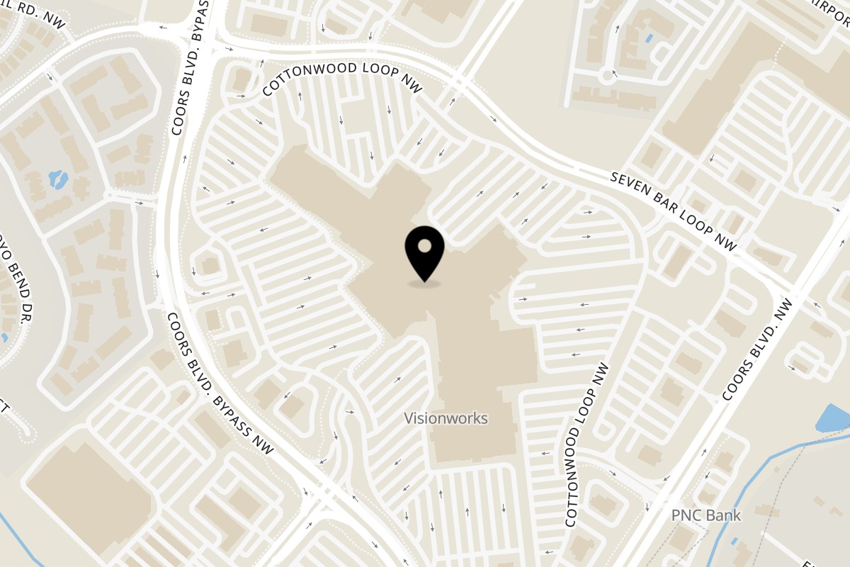 Map showing the location of Fusion Tacos Cottonwood on 10000 Coors Bypass NW in Albuquerque